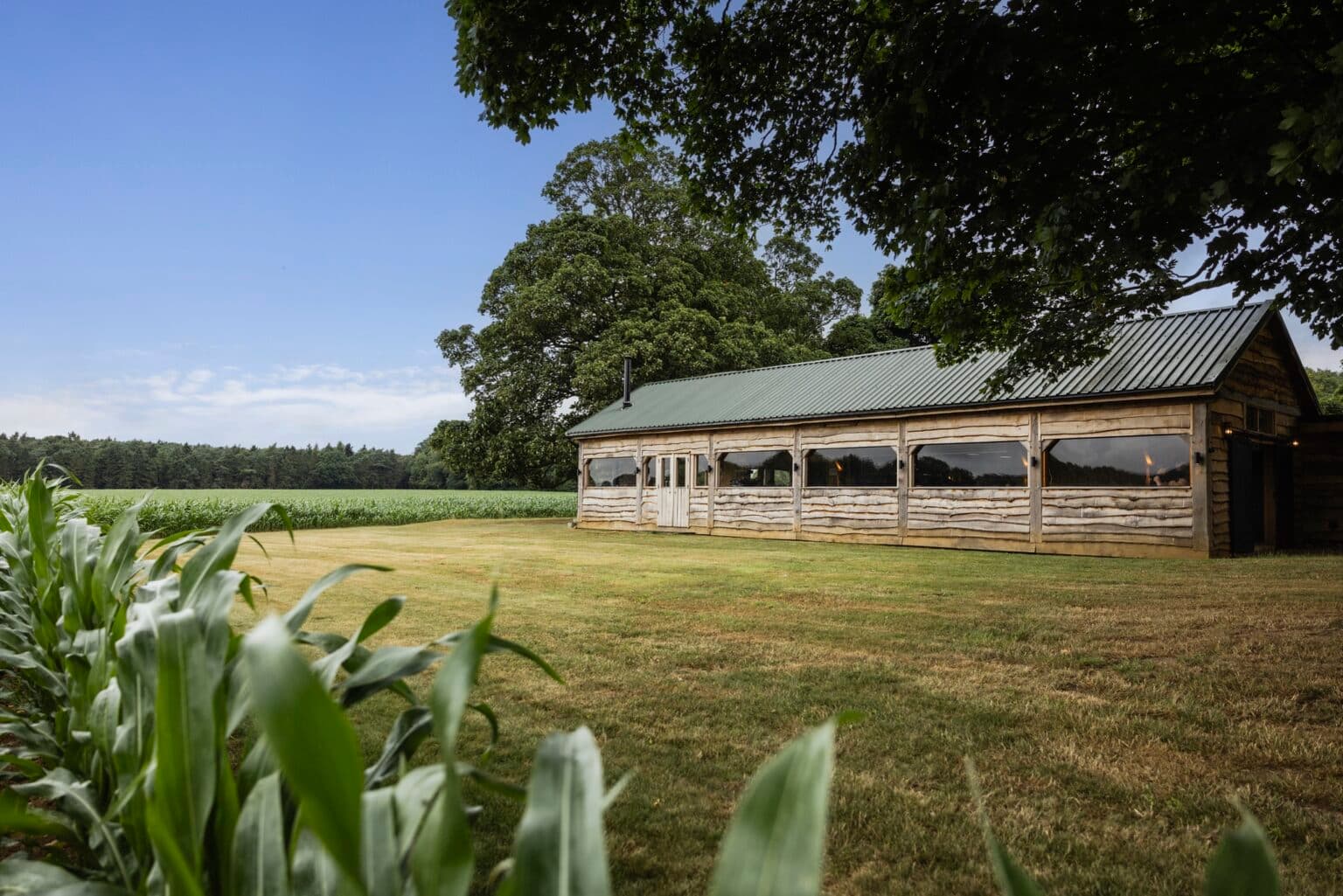 The timber event barn at The Copse, Raynham Estate.
